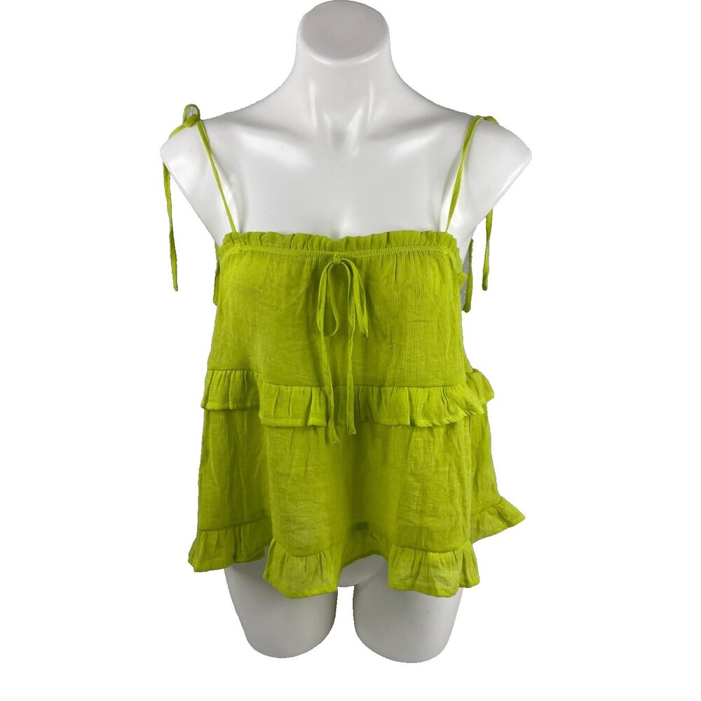 Timing Women Large Ruffle Top Spaghetti Tie Strap Green Casual
